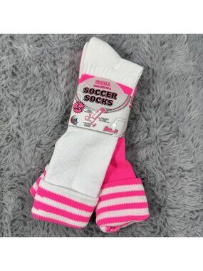 Franklin Girls Small Soccer Socks 2-Pack White Pink Shoe Size 10-1 Arch Support